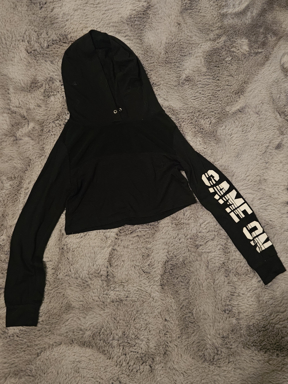 Active USA Black Cropped Hoodie with 'GAME ON' Sleeve Print